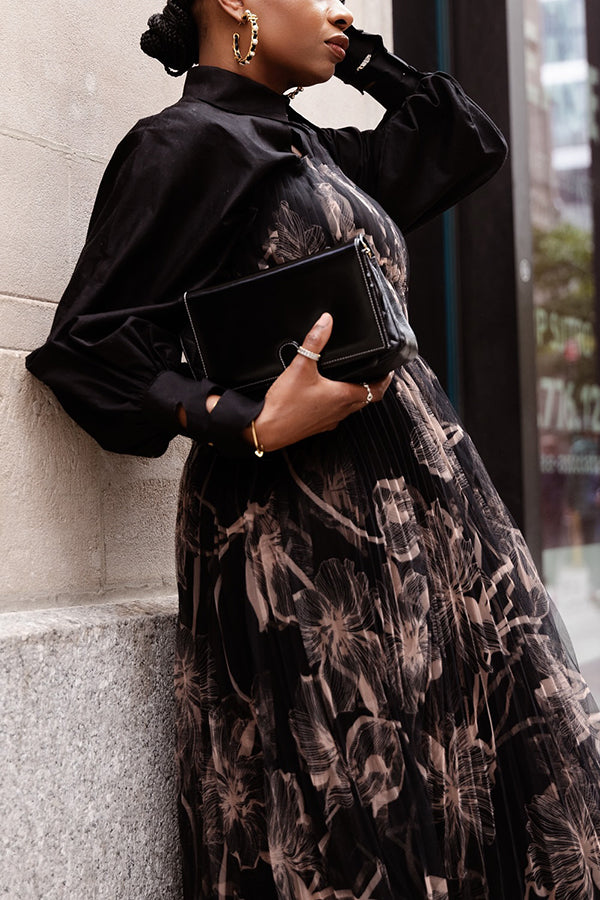 Stylish Lantern Sleeve Floral Print Dress