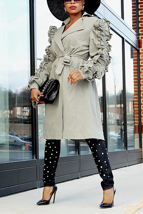 Stylish Ruffle Sleeves Trench Coat 