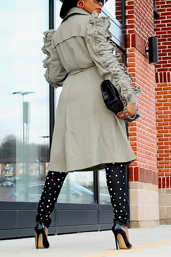 Stylish Ruffle Sleeves Trench Coat 