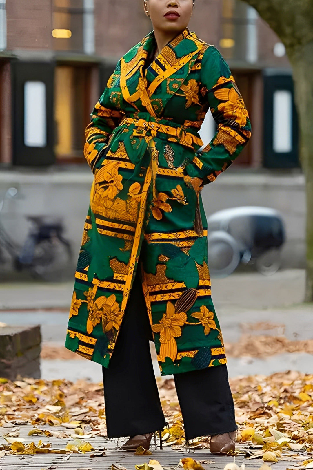 Stylish Shawl Collar Leaf Print Jacket