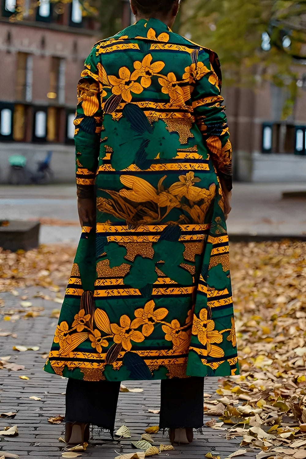 Stylish Shawl Collar Leaf Print Jacket