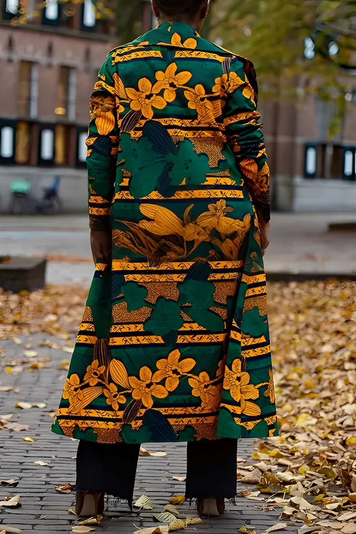 Stylish Shawl Collar Leaf Print Jacket