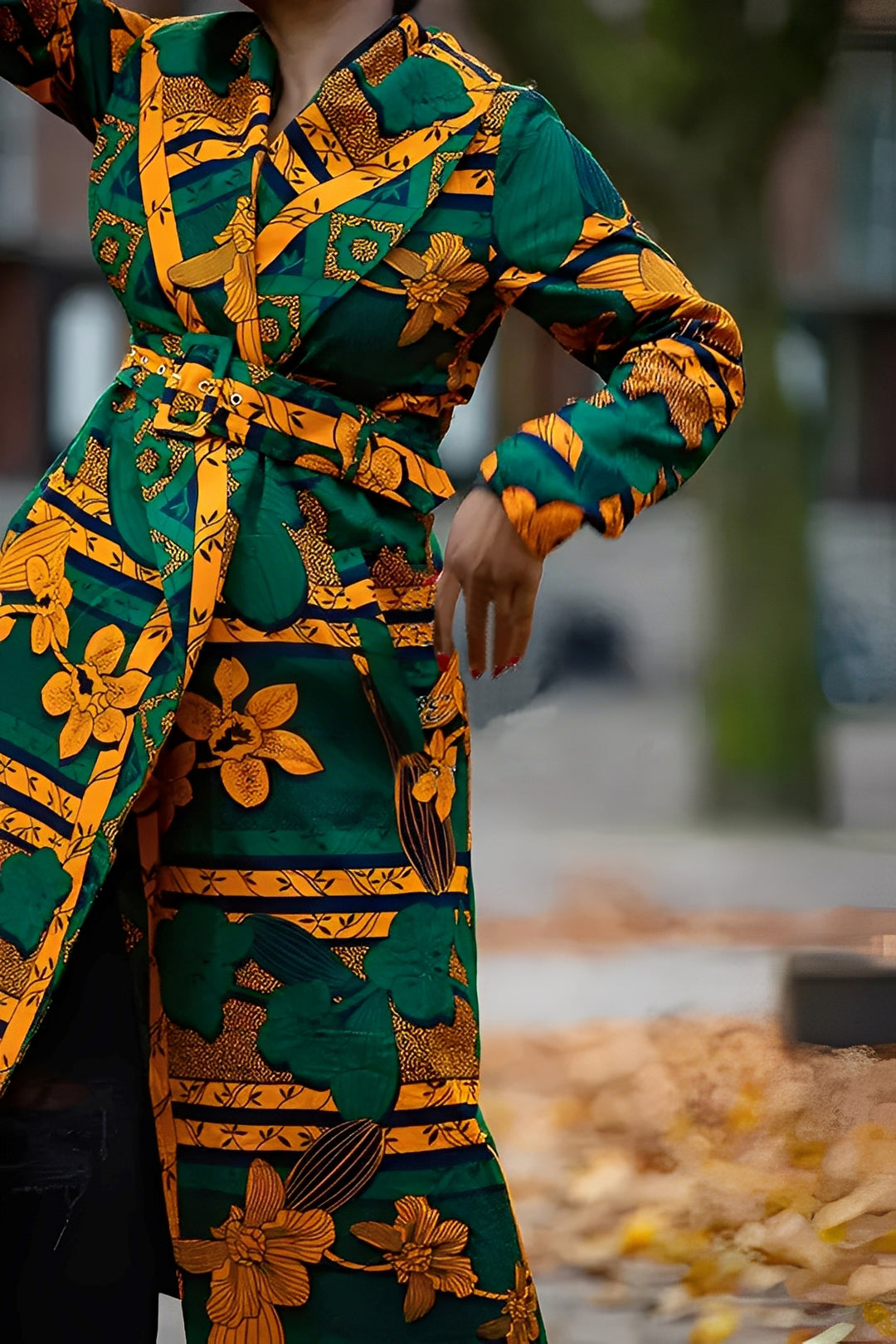 Stylish Shawl Collar Leaf Print Jacket