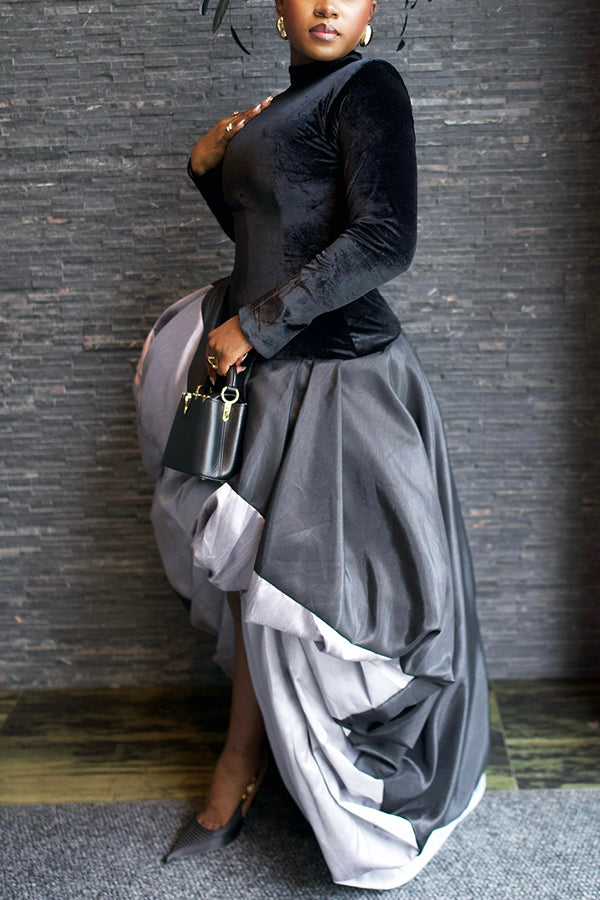 Stylish Mock Neck Asymmetrical Hem Dress