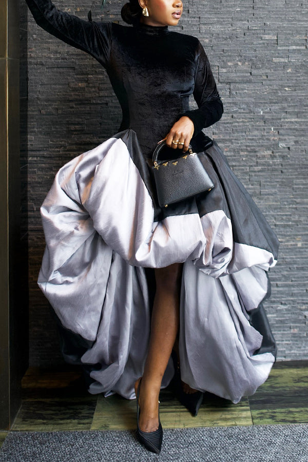 Stylish Mock Neck Asymmetrical Hem Dress