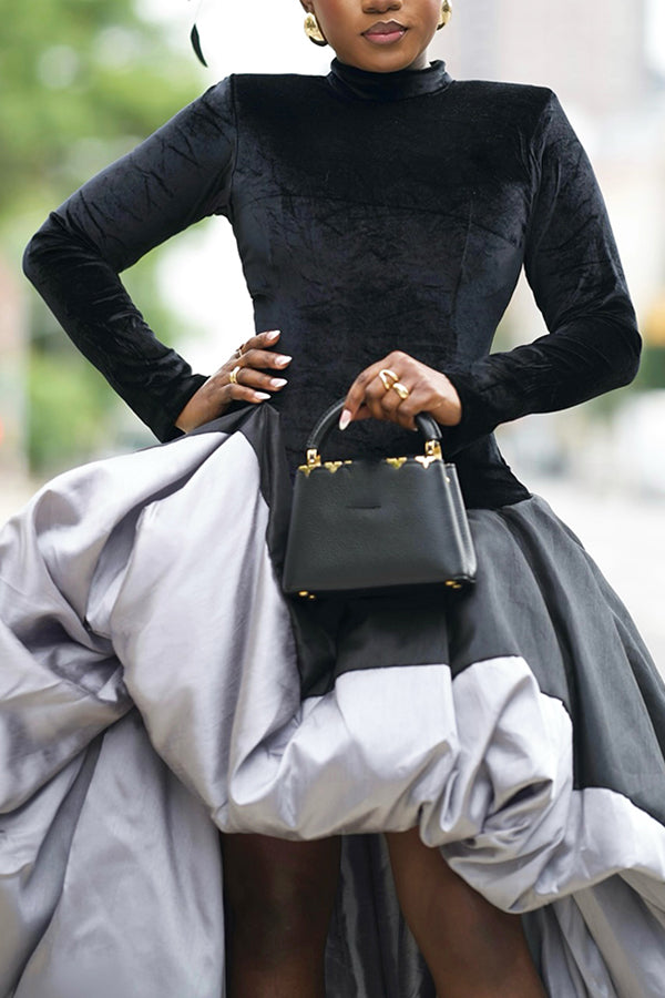 Stylish Mock Neck Asymmetrical Hem Dress
