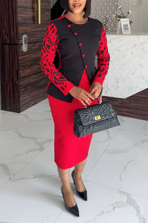 Elegant Round Neck Graphic Print Dress