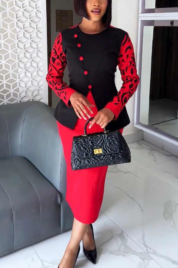 Elegant Round Neck Graphic Print Dress