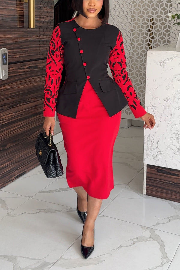 Elegant Round Neck Graphic Print Dress
