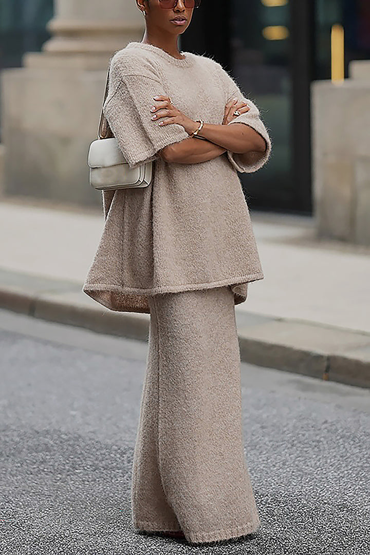 High End Solid Sweater & Long Knitted Skirt Set