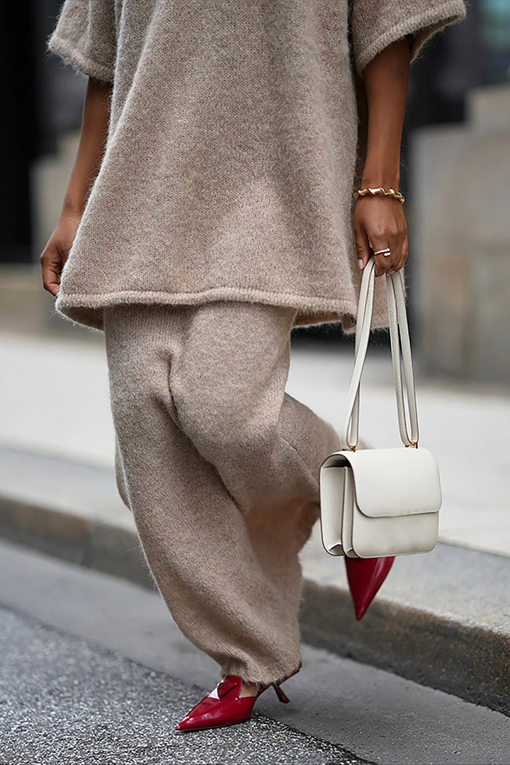 High End Solid Sweater & Long Knitted Skirt Set