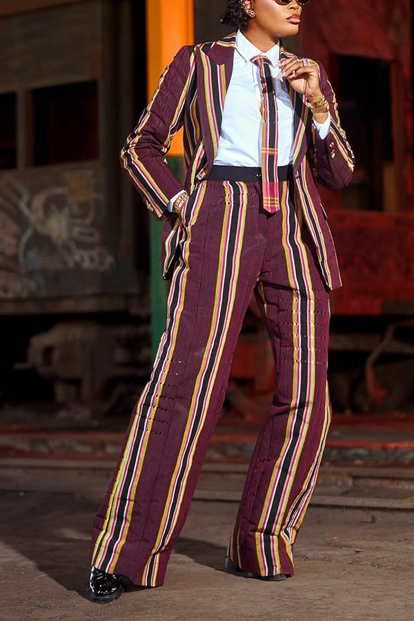Stylish Single Button Striped Blazer & Pants Set