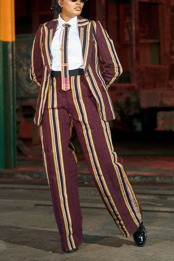 Stylish Single Button Striped Blazer & Pants Set