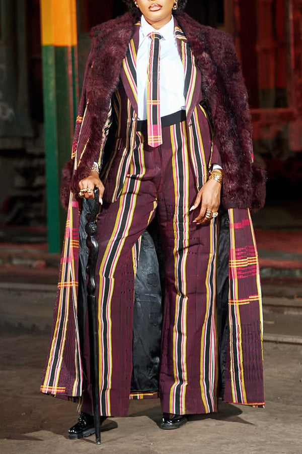 Stylish Single Button Striped Blazer & Pants Set