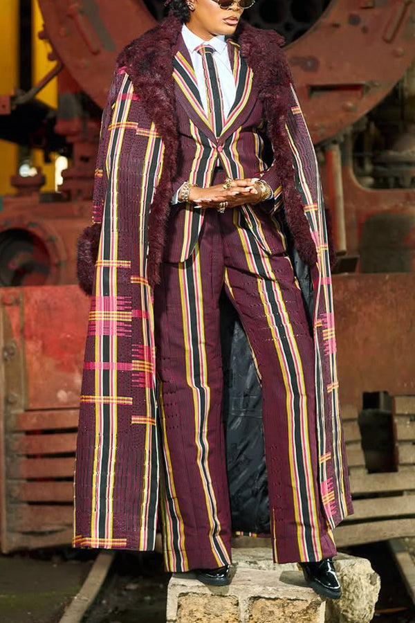 Stylish Single Button Striped Blazer & Pants Set