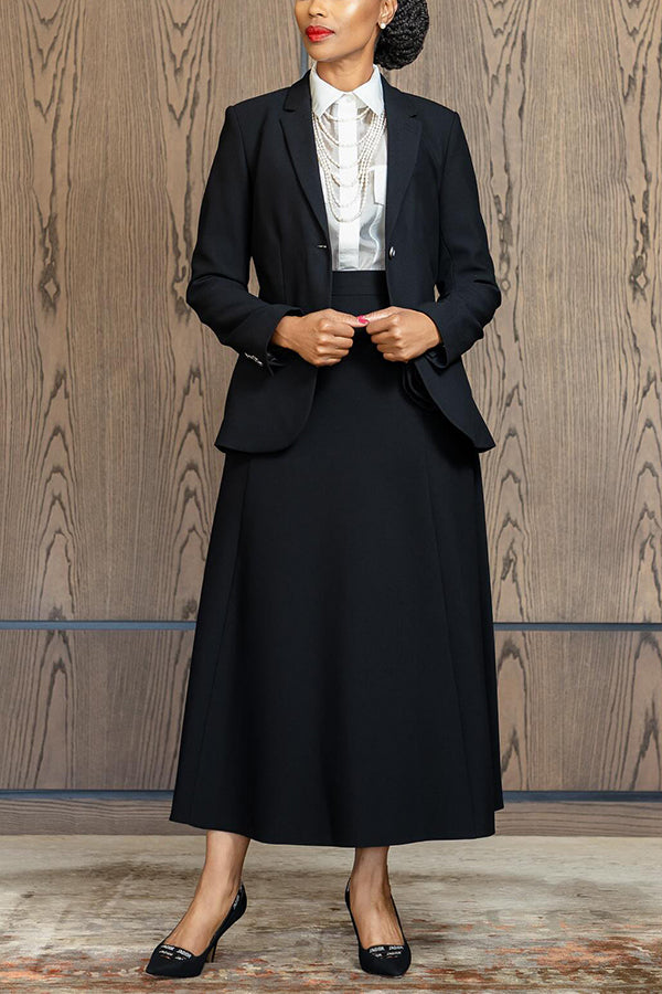 Classic Button Up Blazer & 3D Flower Skirt Set