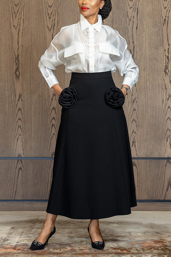 Classic Button Up Blazer & 3D Flower Skirt Set