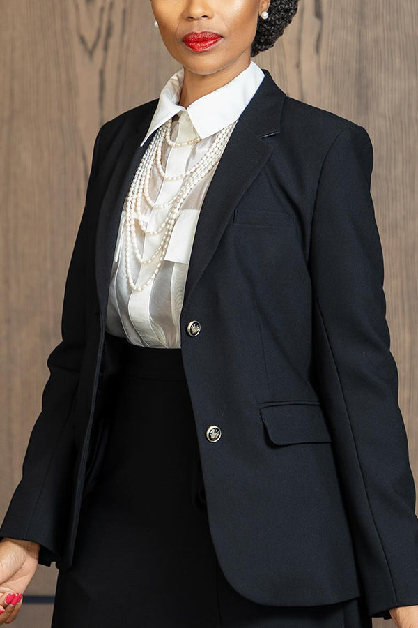 Classic Button Up Blazer & 3D Flower Skirt Set