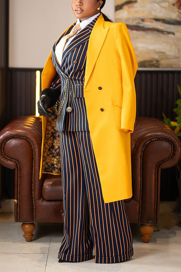 Chic Peak Collar Striped Blazer & Pants Set