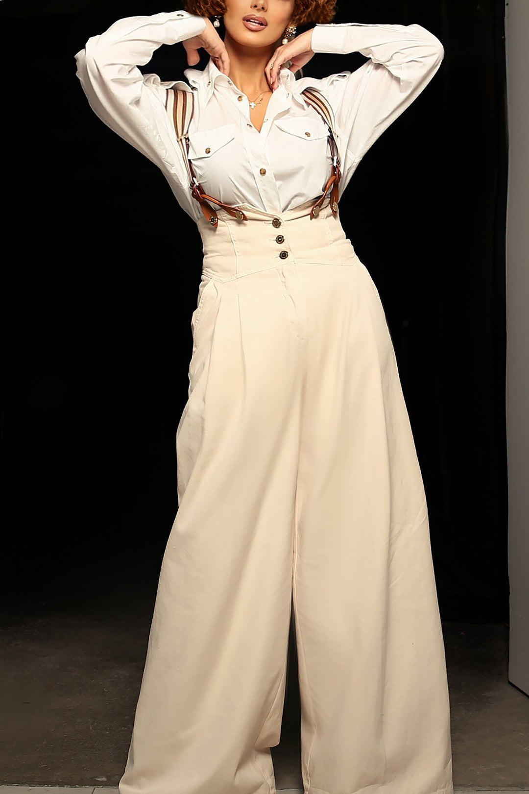 Elegant Shirt & High Waist Wide Leg Pants Set