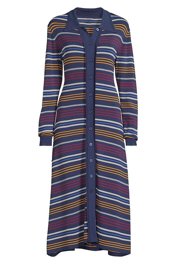 Comfortable Single Breasted Striped Knitted Maxi Dress