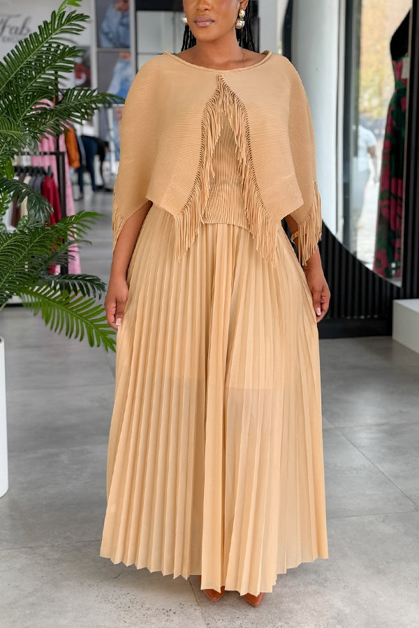 Chic Fringe Hem Top & Pleated Skirt Set