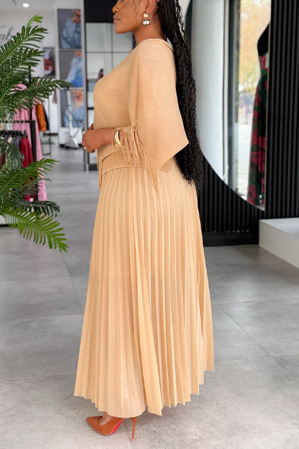 Chic Fringe Hem Top & Pleated Skirt Set