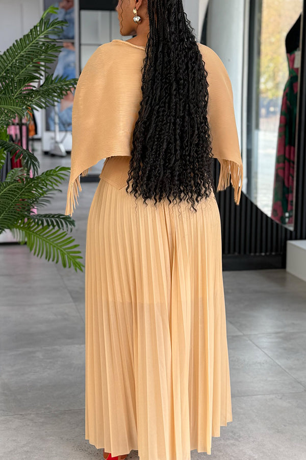 Chic Fringe Hem Top & Pleated Skirt Set