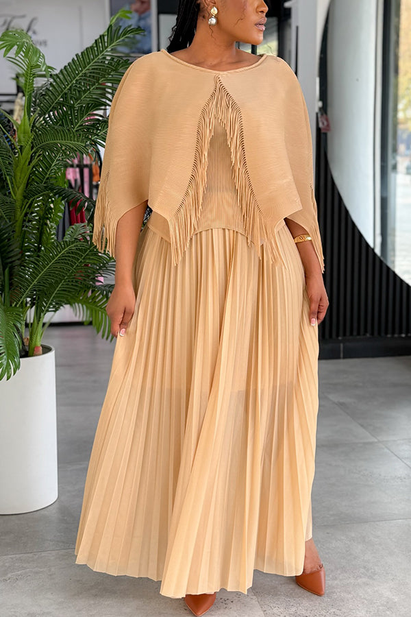 Chic Fringe Hem Top & Pleated Skirt Set