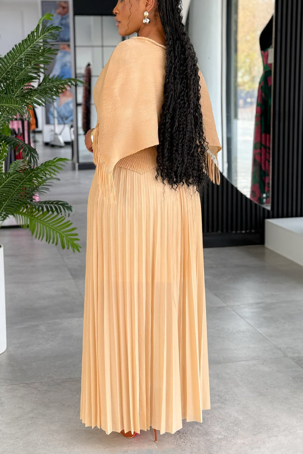 Chic Fringe Hem Top & Pleated Skirt Set