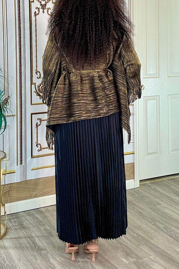 Chic Fringe Trim Top & Pleated Skirt Set