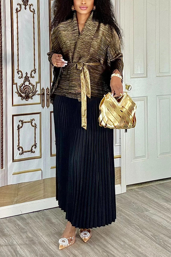 Chic Fringe Trim Top & Pleated Skirt Set