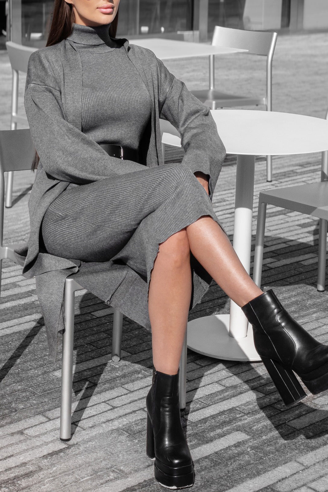Stylish Knitted Cardigan & Turtleneck Maxi Dress Set