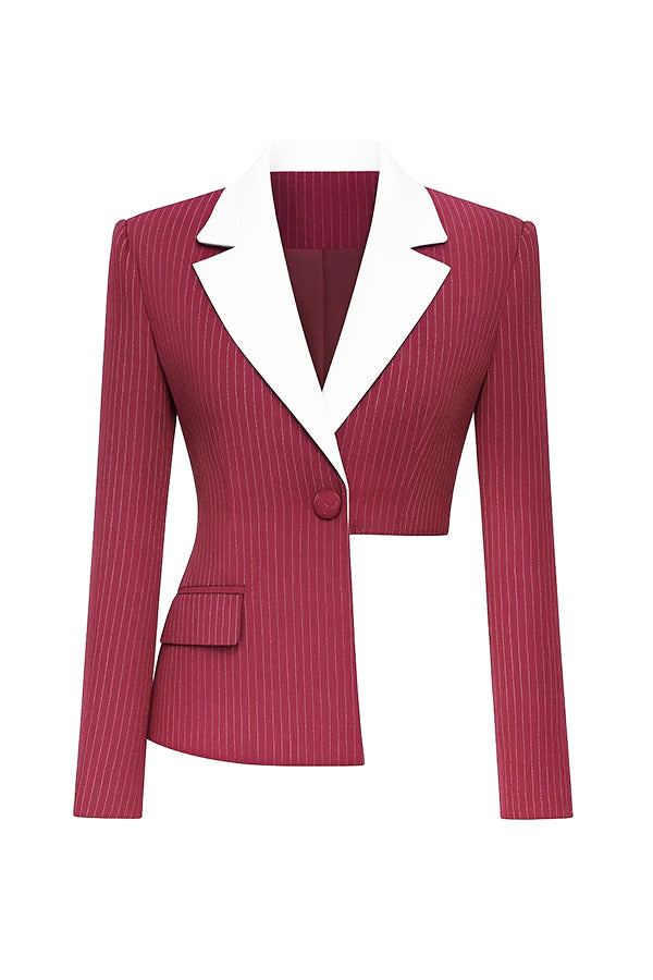 Stylish Contrast Striped Blazer & Scimitar Pants Set