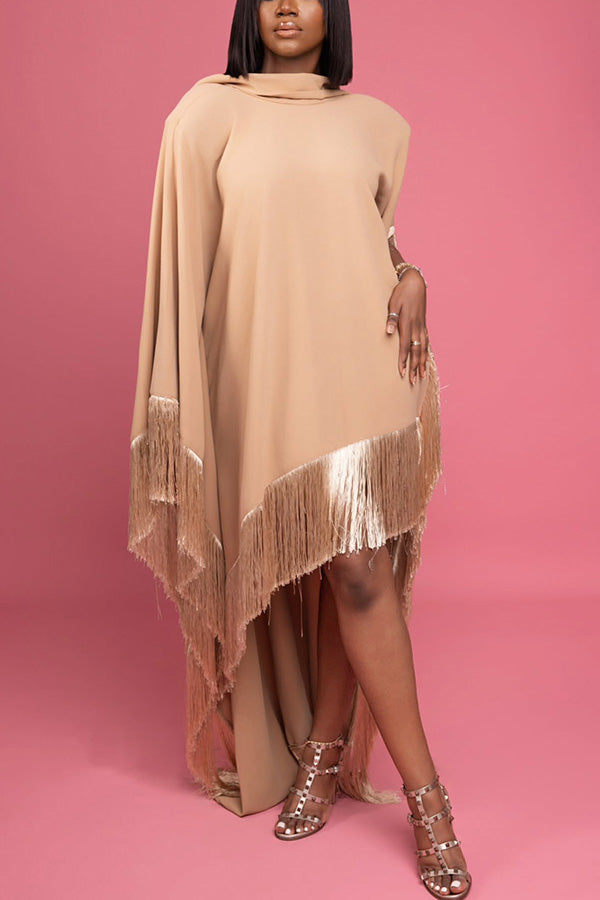 Elegant Tassel Patchwork Wide Sleeve Maxi Dress