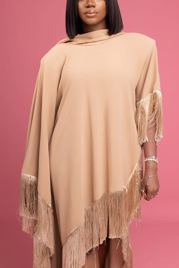 Elegant Tassel Patchwork Wide Sleeve Maxi Dress