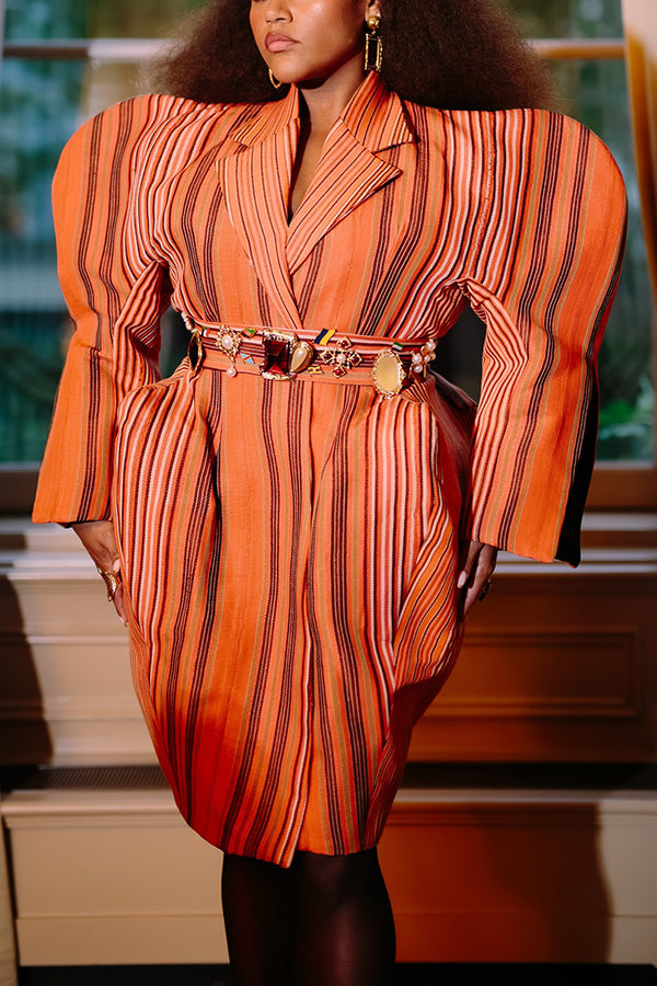 Unique Shoulder Striped Blazer Dress