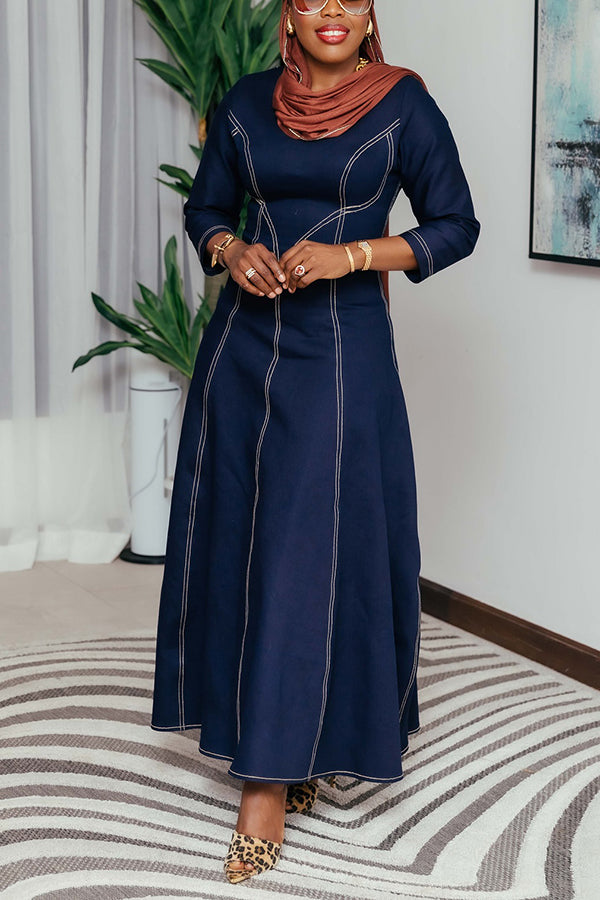 Stylish V-neck Ruffled Hem Denim Maxi Dress