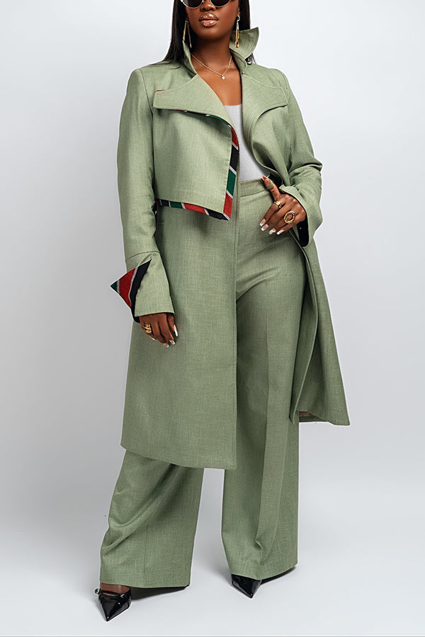 Powerful Printed Patchwork Overcoat & Wide Leg Pants Set