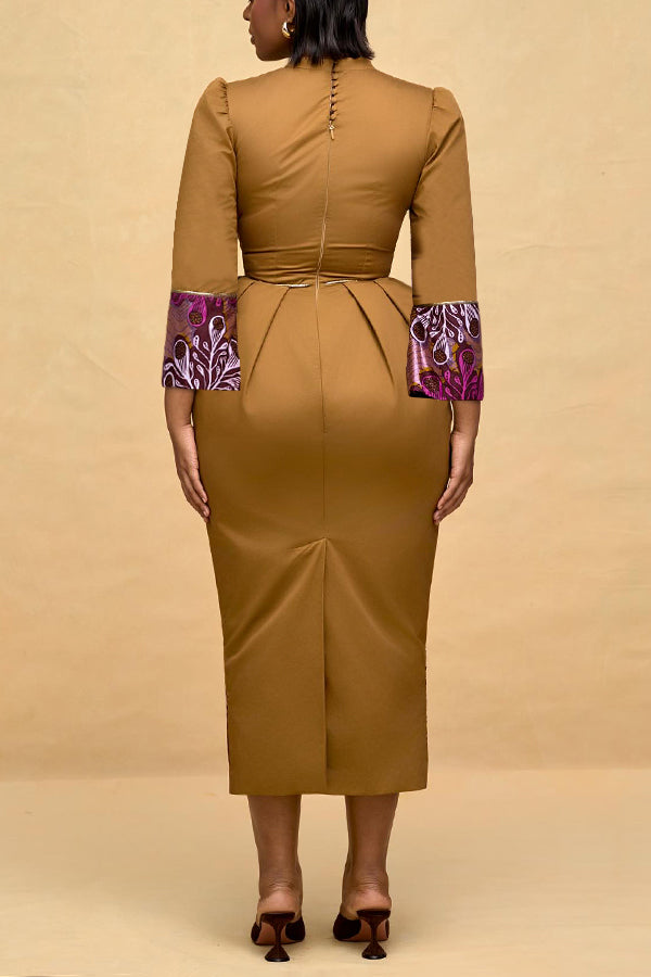 Elegant Puff Sleeve Paneled Midi Dress