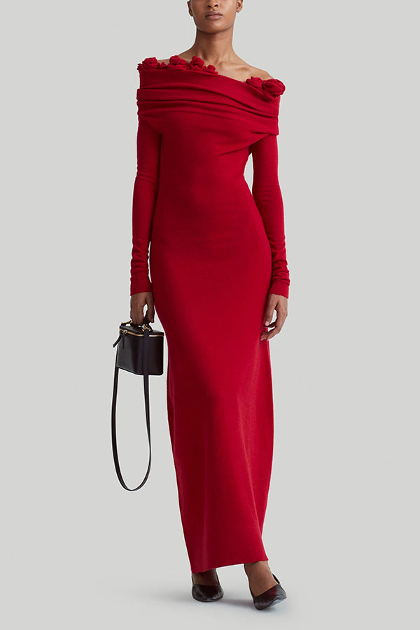 Elegant Three Dimensional Rose Appliqu¨¦ One Shoulder Dress