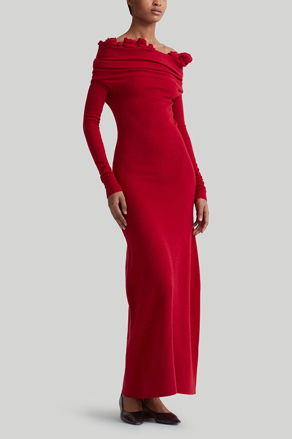 Elegant Three Dimensional Rose Appliqu¨¦ One Shoulder Dress