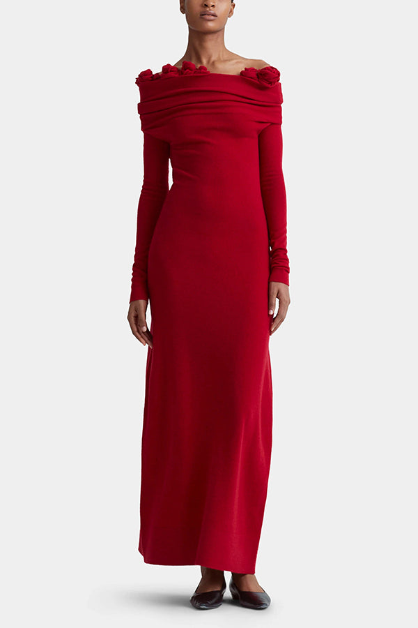 Elegant Three Dimensional Rose Appliqu¨¦ One Shoulder Dress