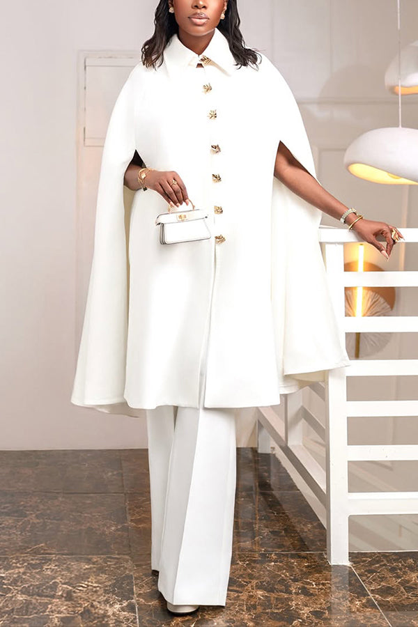 Urban Single Breasted Metal Buckle Mid Length Cape & Pants Set