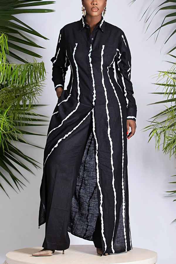 Stylish Striped Long Blouse & Pants Set
