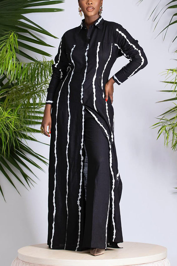 Stylish Striped Long Blouse & Pants Set