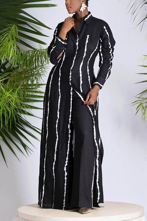 Stylish Striped Long Blouse & Pants Set