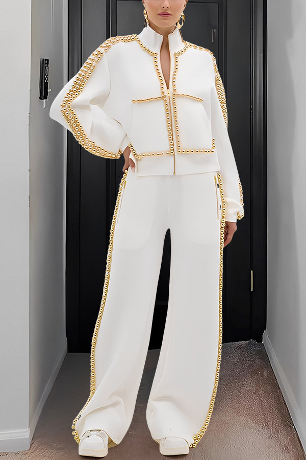 Stylish Zip Up Sweatshirt & Pants Set