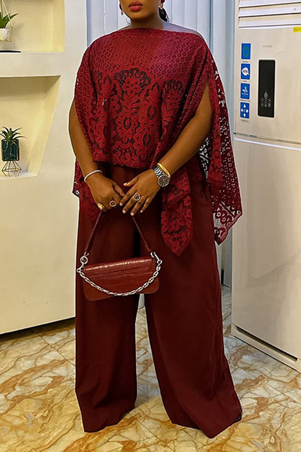Chic Embroidered Mesh Top & Pants Set