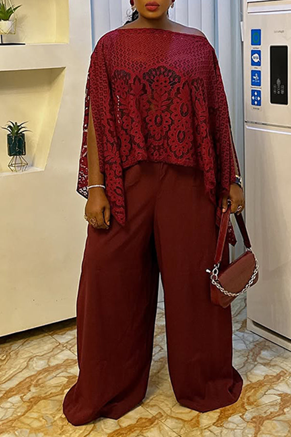 Chic Embroidered Mesh Top & Pants Set